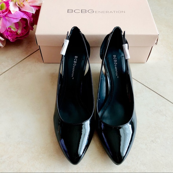 BCBGeneration Blossoms Patent Wedge Pump Black 9M - Picture 2 of 14